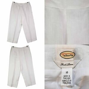 Talbots Pants Irish Linen Women’s Size 10 White Wide Leg Crop Lagenlook New
